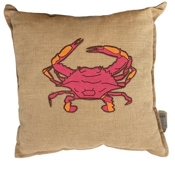 Home Fashions Crab Burlap Throw Pillow Ecoaccents Tan/Pink Size 20x20 - Picture 1 of 5